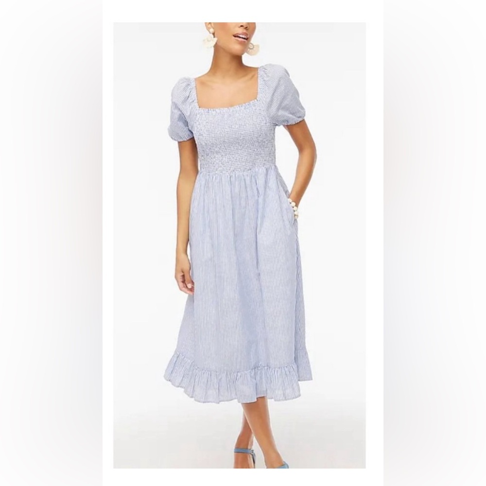 J.CREW SHORT SLEEVE SMOCKED DRESS IN STRIPE